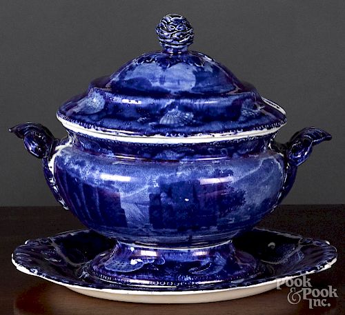 Historical Blue Staffordshire tureen and undertra