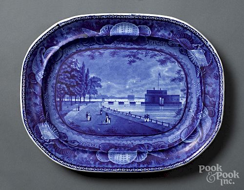 Historical Blue Staffordshire New York platter