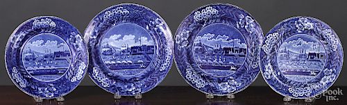 Four Historical Blue Staffordshire plates