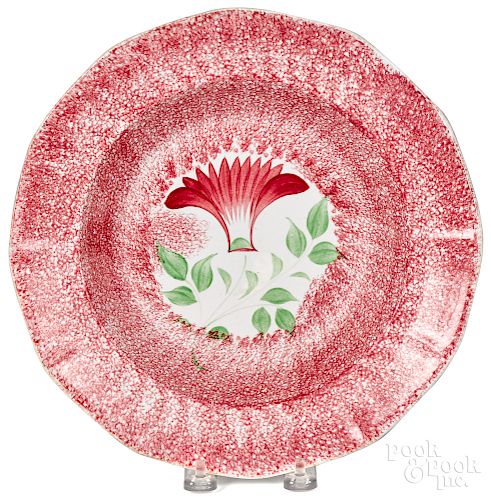Red spatter thistle shallow bowl