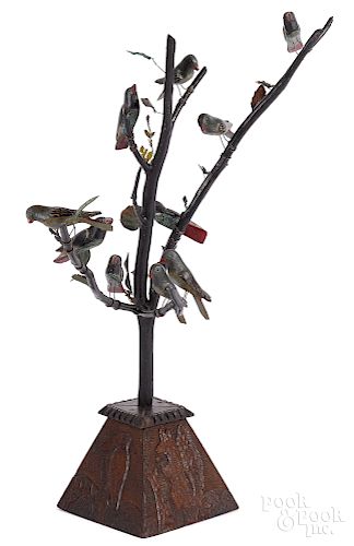 Large German carved and painted bird tree