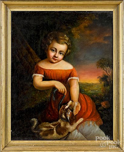 Oil on canvas portrait of a boy and his dog