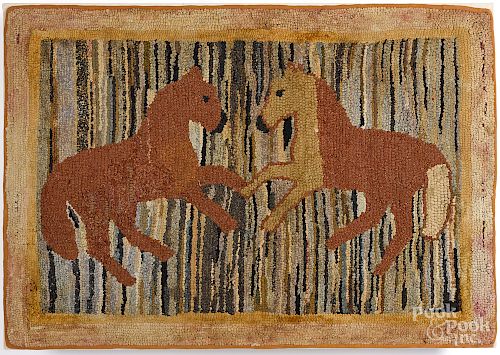 Rearing horse hooked rug