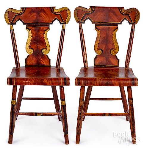 Pair of Pennsylvania plank seat dining chairs