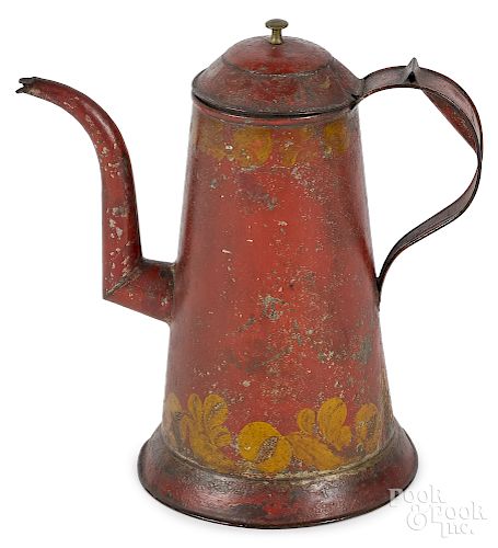 Red toleware coffee pot
