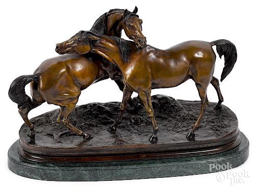 After Pierre Jules Mene, bronze mare and stallion