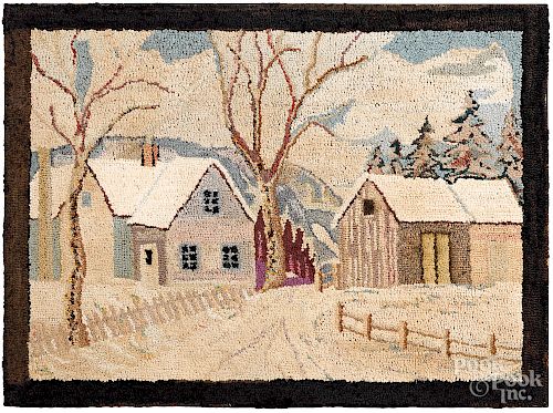 Winter landscape hooked rug