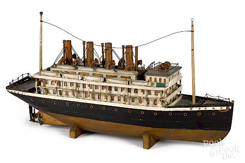 Painted wood Titanic ship model