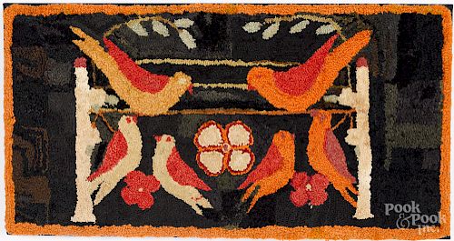 Vibrant bird hooked rug, early 20th c.