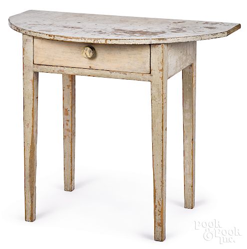 New England painted pine demilune table, 19th c.