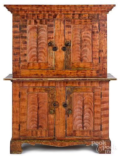 Canadian painted pine step back cupboard, 19th c.