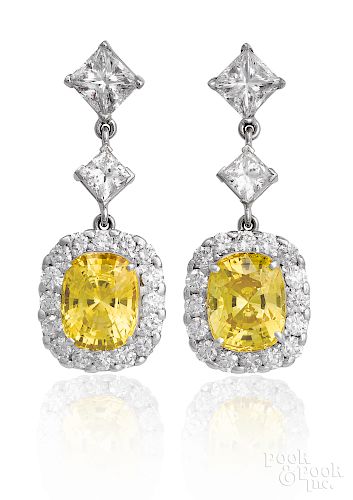 18K white gold diamond & yellow sapphire earrings