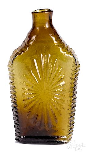 Connecticut olive amber glass sunburst flask