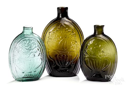 New England Historical cornucopia glass flasks