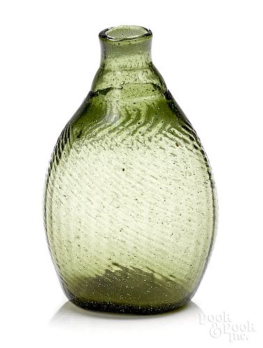 New England molded olive glass Pitkin flask