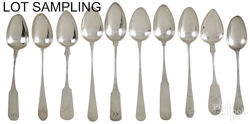 Large collection of American silver serving spoon