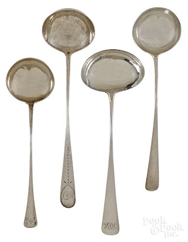 Four Philadelphia silver ladles, 18th/19th c.