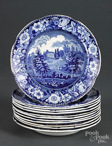 Set of twelve Blue Staffordshire soup bowls
