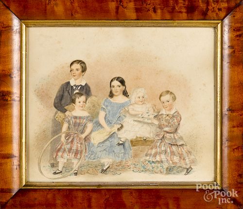Watercolor of five children, ca. 1840