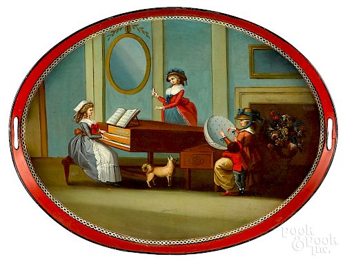 English painted tole tray, 19th c.