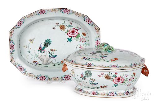 Chinese export porcelain rose tureen and undertra