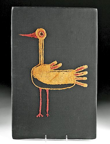 Peruvian Pachacamac Textile with Embroidered Bird