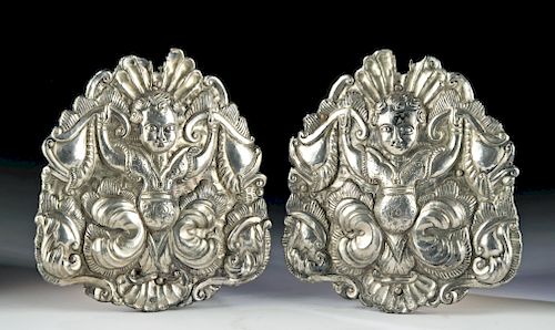 Beautiful 19th C. Spanish Colonial Silver Plaques (pr)