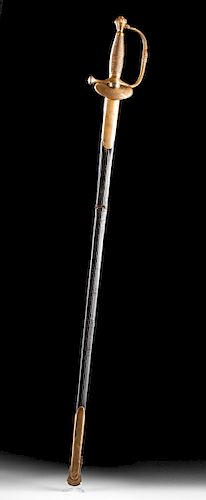 19th C. USA Steel Sword w/ Leather Sheath (NCO)