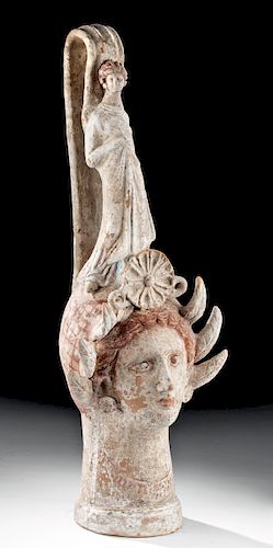 Greek Canosan Polychrome Vase in the Form of a Woman's Head