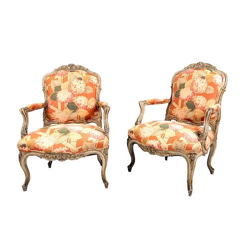 A Pair of Louis XV Style Carved and Painted Fauteuils
19TH CENTURY
Height 37 1/2 inches.