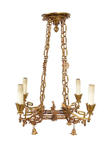 A French Asian Style Gilt Bronze Four-Light Suspension Fixture
SECOND HALF 19TH CENTURY