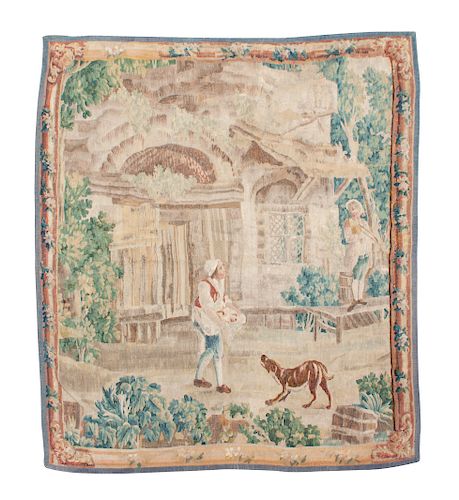 A French Pastoral Tapestry 
87 1/2 x 78 1/2 inches.