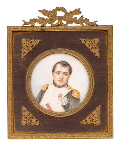 A Gilt Framed Portrait Miniature of Napoleon
Frame, height 7 1/2 x width 6 inches.