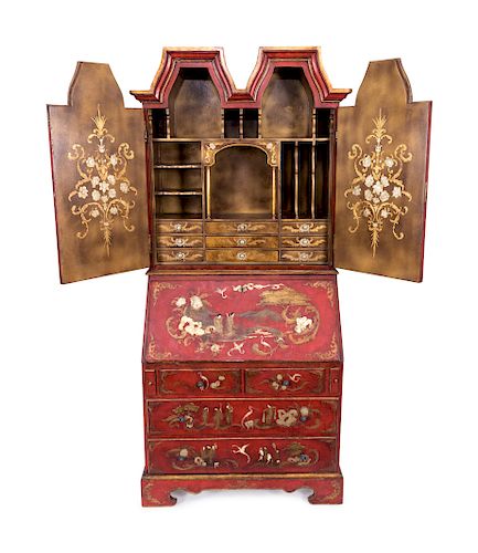 A Chinese Chippendale Style Red and Gilt Lacquered Secretary
Height 82 x width 35 x depth 19 inches.