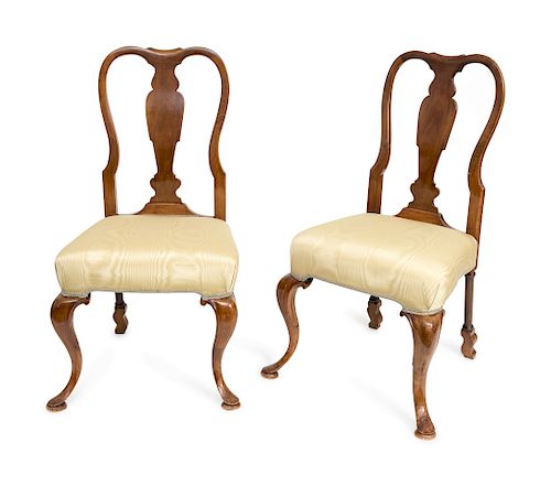 A Pair of Queen Anne Style Walnut Side Chairs