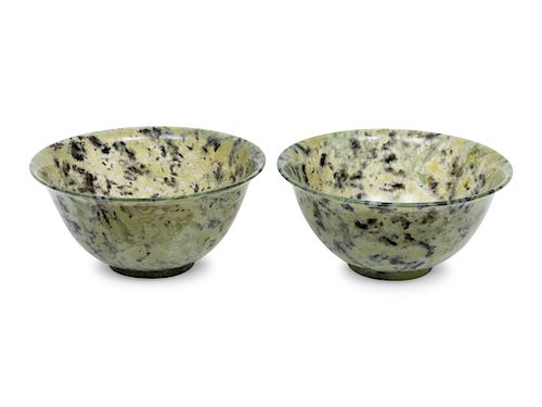 A Pair of Chinese Spinach Jade Bowls