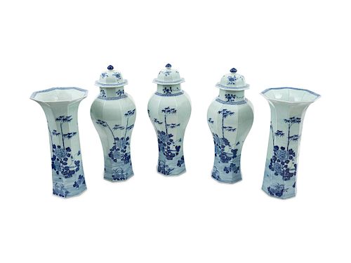 A Chinese Kangxi Style Blue and White Five-Piece Garniture Set