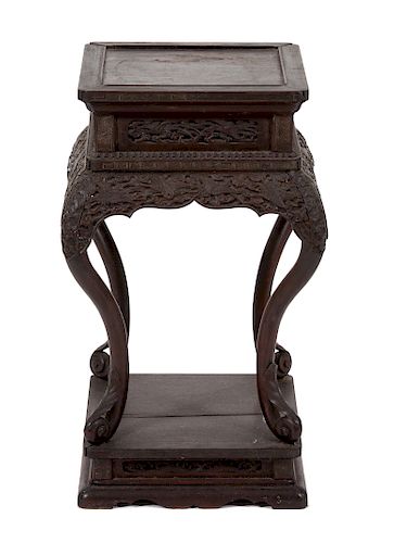 An Asian Carved Hardwood Pedestal Table
Height 21 x 12 1/2 inches square.