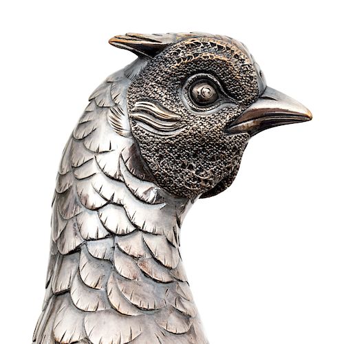 A Japanese Silver Metal Pheasant
Height 8 x length 13 inches.