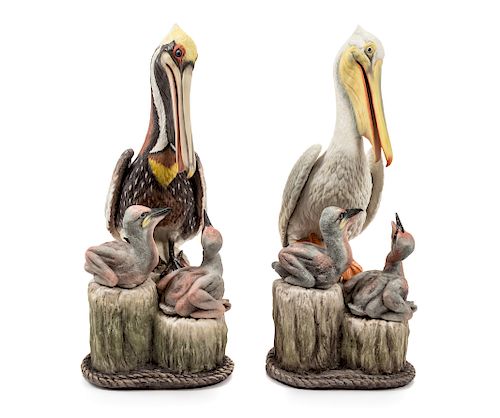 A Pair of Boehm Porcelain Pelican Groupings