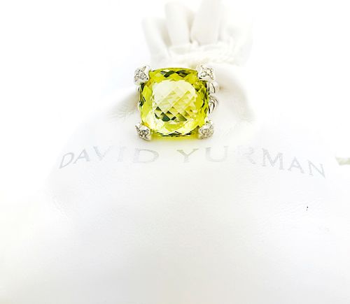 David Yurman Parsiolite Cushion Diamond Ring Sz 5.5