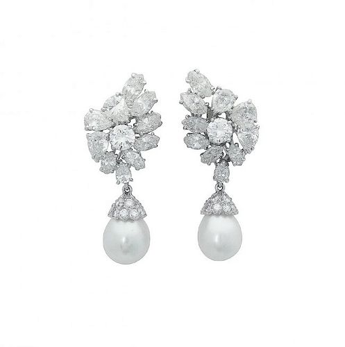 Estate Platinum Pearl 10Ct VVS Clarity Diamond Earrings