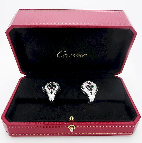 Cartier 18K Diamond Ruby Sapphiire Earrings