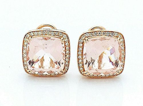 14k Rose Gold With Morganite & Diamond Earrings