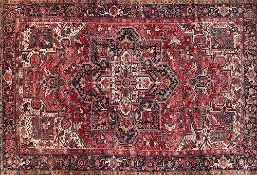 Hand Knotted Persian Heriz Carpet, circa 1940s