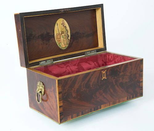 19th Century English Rosewood and Mahogany Britannia Inlaid Box