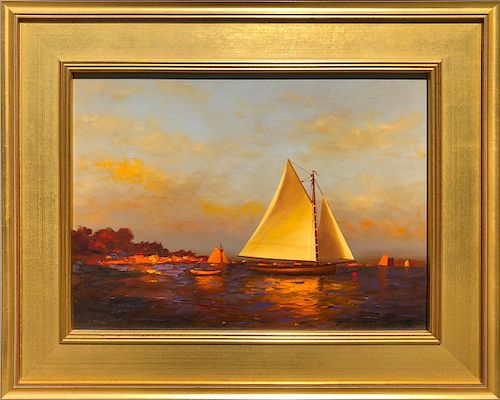 Vernon Broe  Oil on Canvas Board "Sunset Sail"