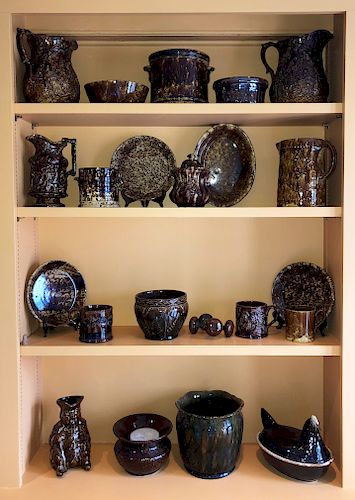 Collection of 23 Pieces of 19th Century Brown Bennington Ware