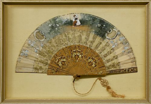 19th Century Decorated Lady's Hand Fan in Shadowbox