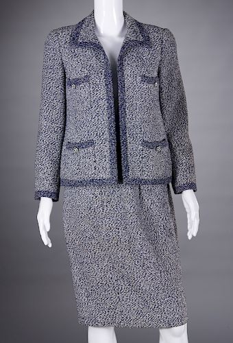 Chanel Boutique blue and white boucle skirt suit